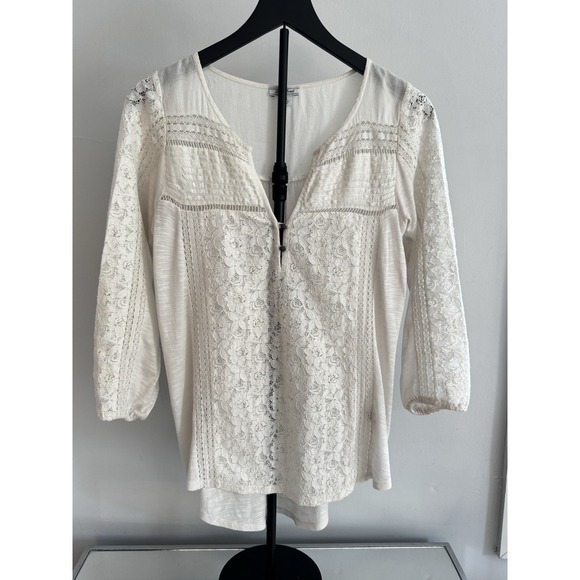 Lucky Brand Tops - Lucky Brand XS Lace Boho Peasant Top Cream Crochet‎ Romantic Festival Blouse